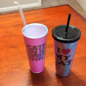 Cute plastic cat themed tumblers with straws